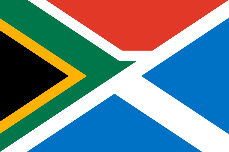 Illustration of map of South Africa and South African flag on pole