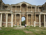 Mary in front of the Gymnasium at Sardis