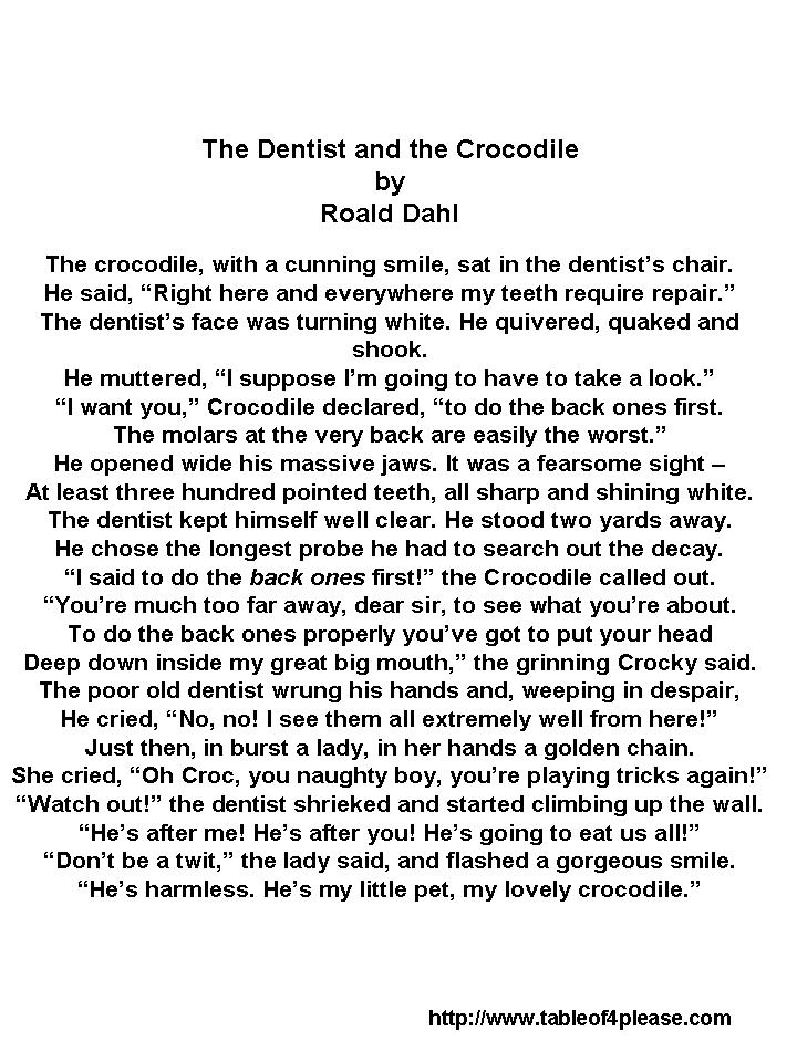 Mr. McAllister's English Page The Dentist and the Crocodile by Roald Dahl