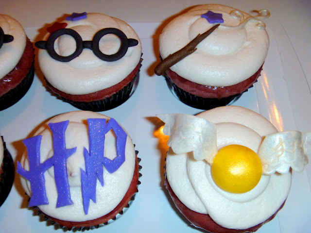wand, glasses, snitch cupcakes