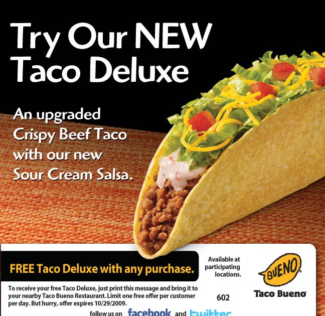 Restaurant Coupons Taco Bueno Free Taco Deluxe