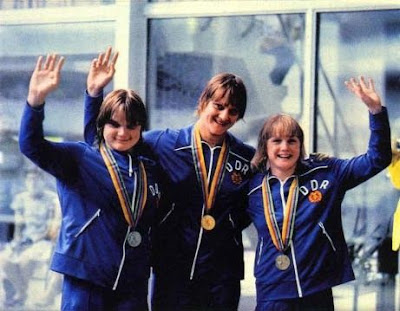 Andrea Pollack, Caren Metschuck y Christiane Knacke, Moscú 1980