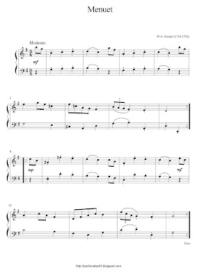 Partitura de piano gratis de Wolfgang Amadeus Mozart: Menuet