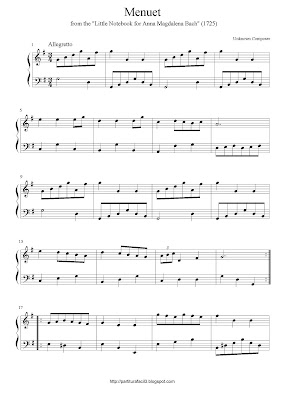 Free easy piano sheet music of Johann Sebastian Bach: Menuet (From Little Notebook for Anna Magdalena Bach)