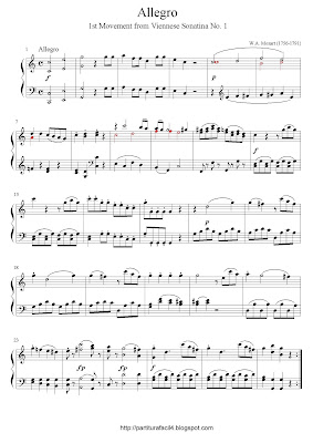 Partitura de piano gratis de Wolfgang Amadeus Mozart: Allegro (Sonatina Vienesa No.1)
