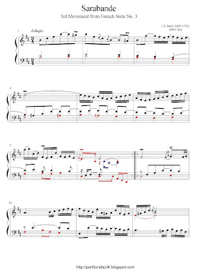 Partitura gratis de Johann  Sebastian Bach: Sarabande (3er. movimiento French Suite No.3)