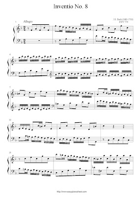  Partitura de piano gratis de Johann Sebastian Bach: Invention No.8 (BWV 779)