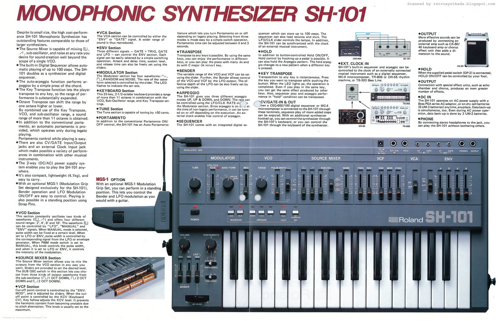 Retro Synth Ads: Roland SH-101 brochure, 1982