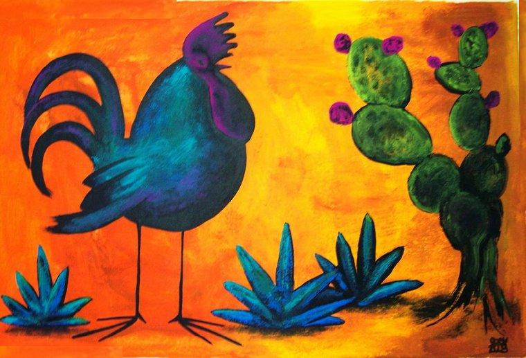 "paisaje con gallo "