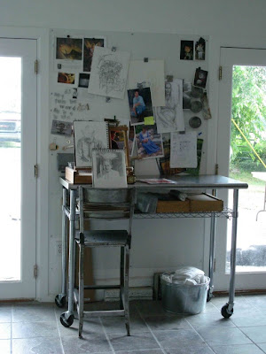Art studio of artist Shannon Christensen, which she created in her two-car garage