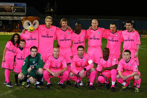 This was the Oldham line-up prior to the game vs. Leeds, March 2nd (pink kit was for charity)