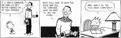 A Calvin & Hobbes comic strip about school and computers