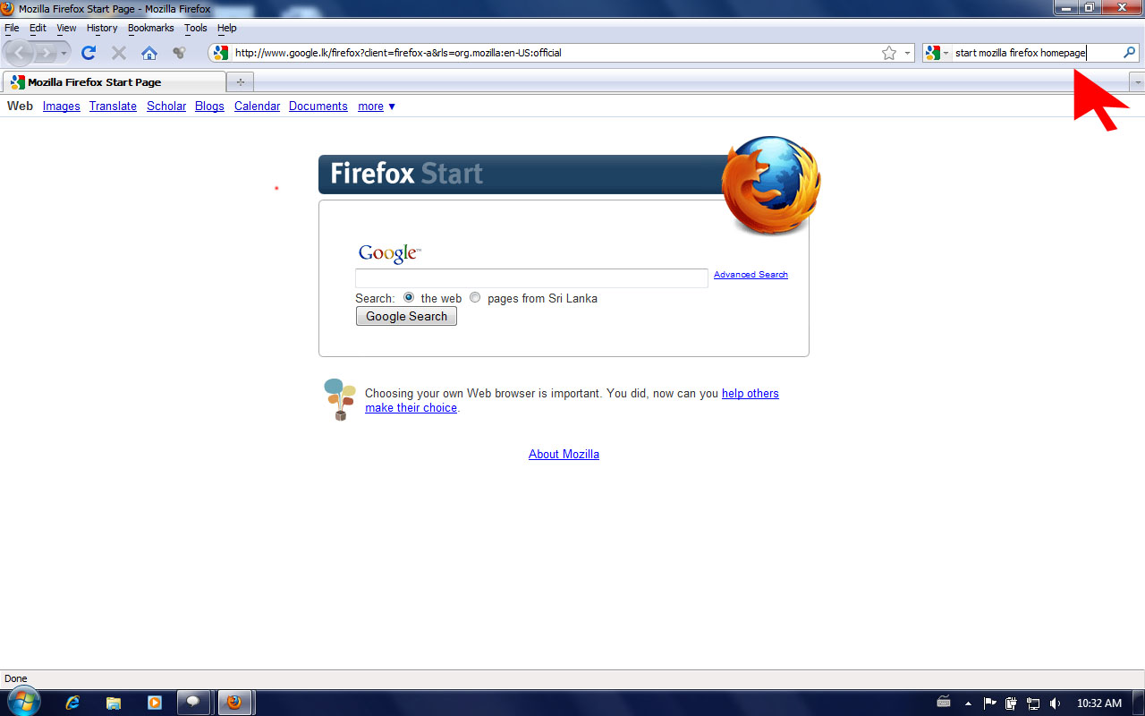 Mozilla firefox start page