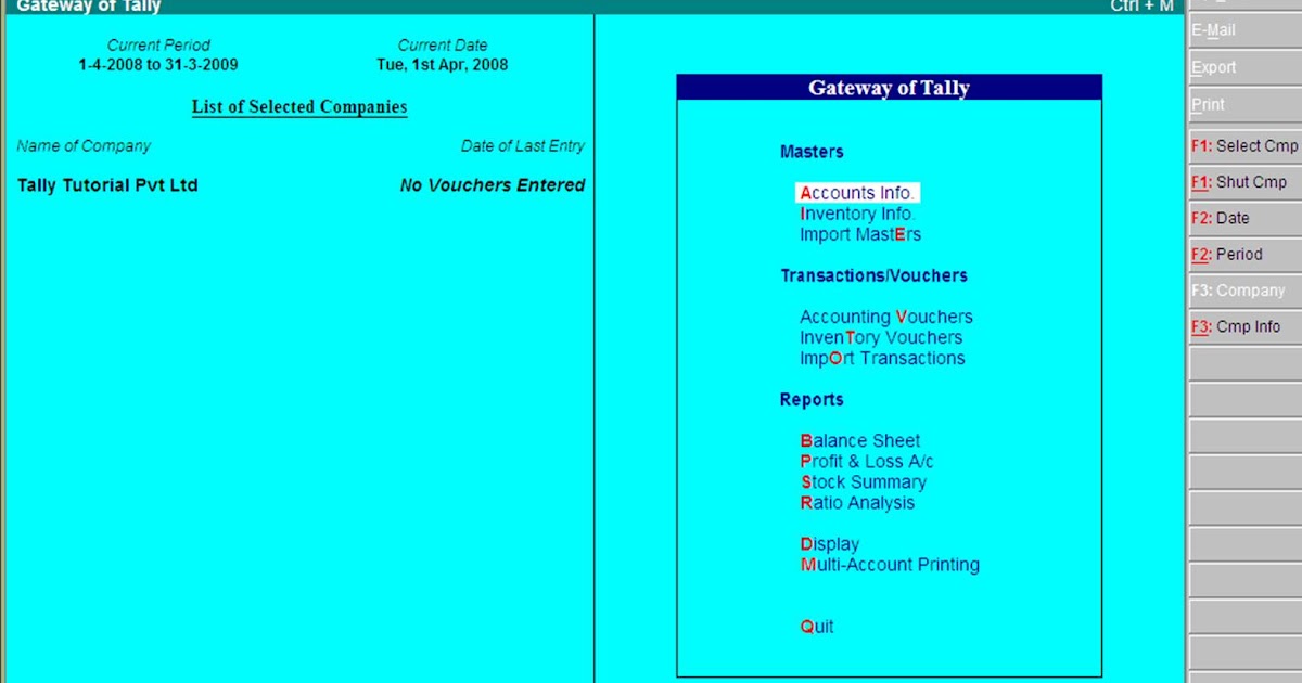 Tally Tutorials Gateway of Tally of an "AccountswithInventory" Company