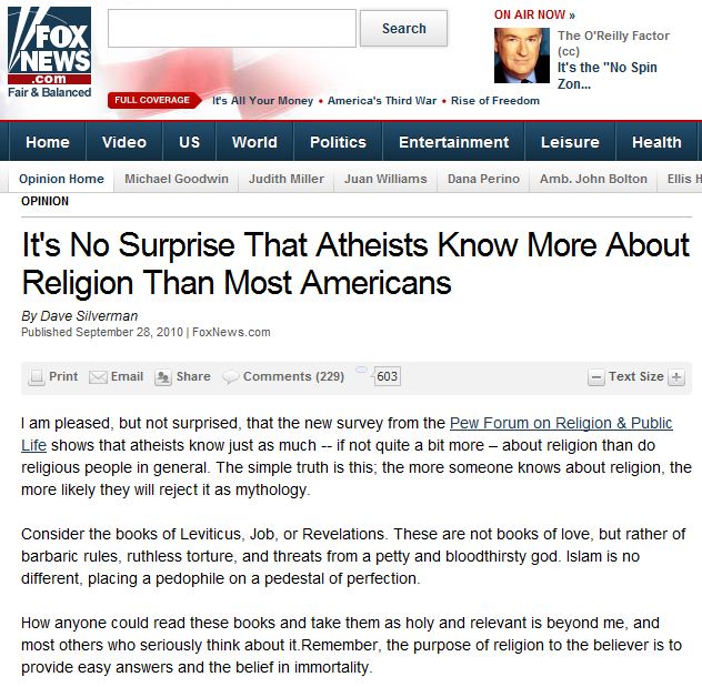 Atheists know more about God than Evangelical Christians Do.
