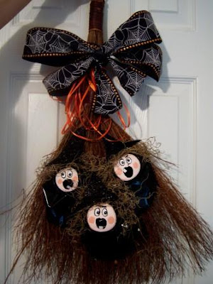 witchy poo broom recycled halloween decoration