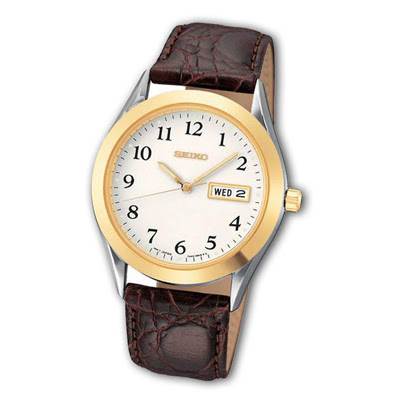 Two Tone Watch with Brown Leather Strap Two Tone Watch with Brown Leather Strap
