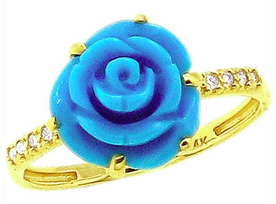 Yellow Gold Medium Turquoise Flower and Diamond Ring Yellow Gold Medium Turquoise Flower and Diamond Ring