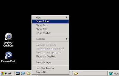 Opening the Quick Launch folder to add items