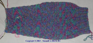 half done knee sock from multi-color Sockotta yarn