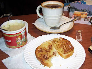 Mmmm good, potato soup and home made bread toasted with cinnamon and sugar