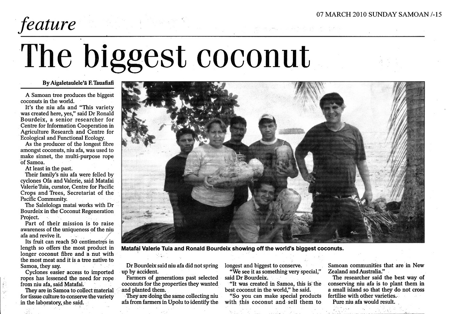 Coconut lectures and press release: Mission 2010 au Samoa