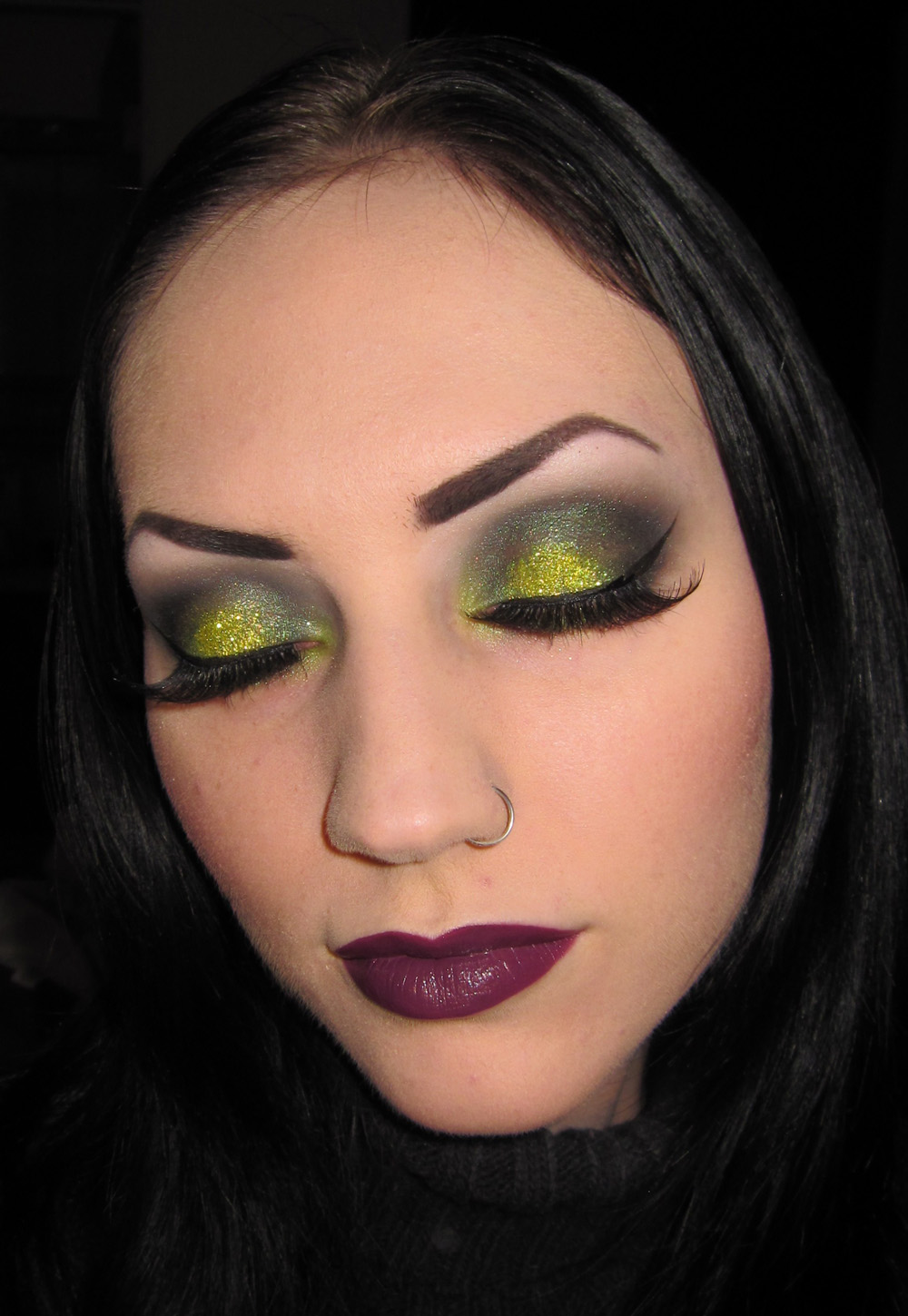 Glitter is my Crack Smokey Green & Chartreuse glitter makeup look with