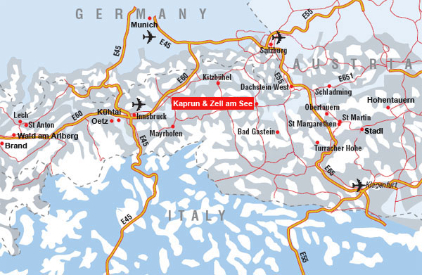 Location map of Zell am See and Kaprun