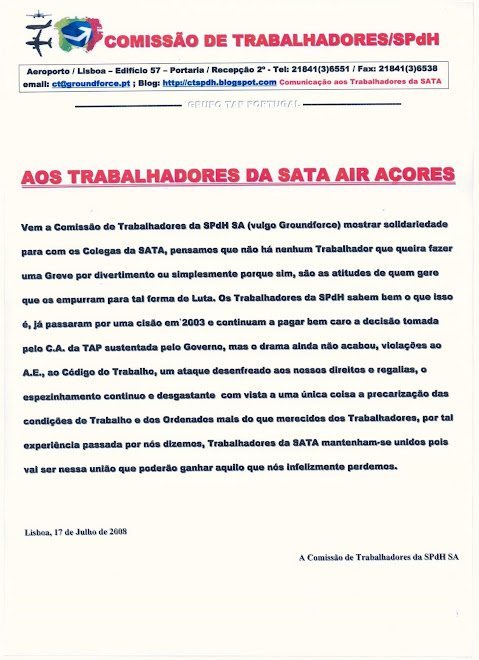 Solidariedade para com os trabalhadores da sata