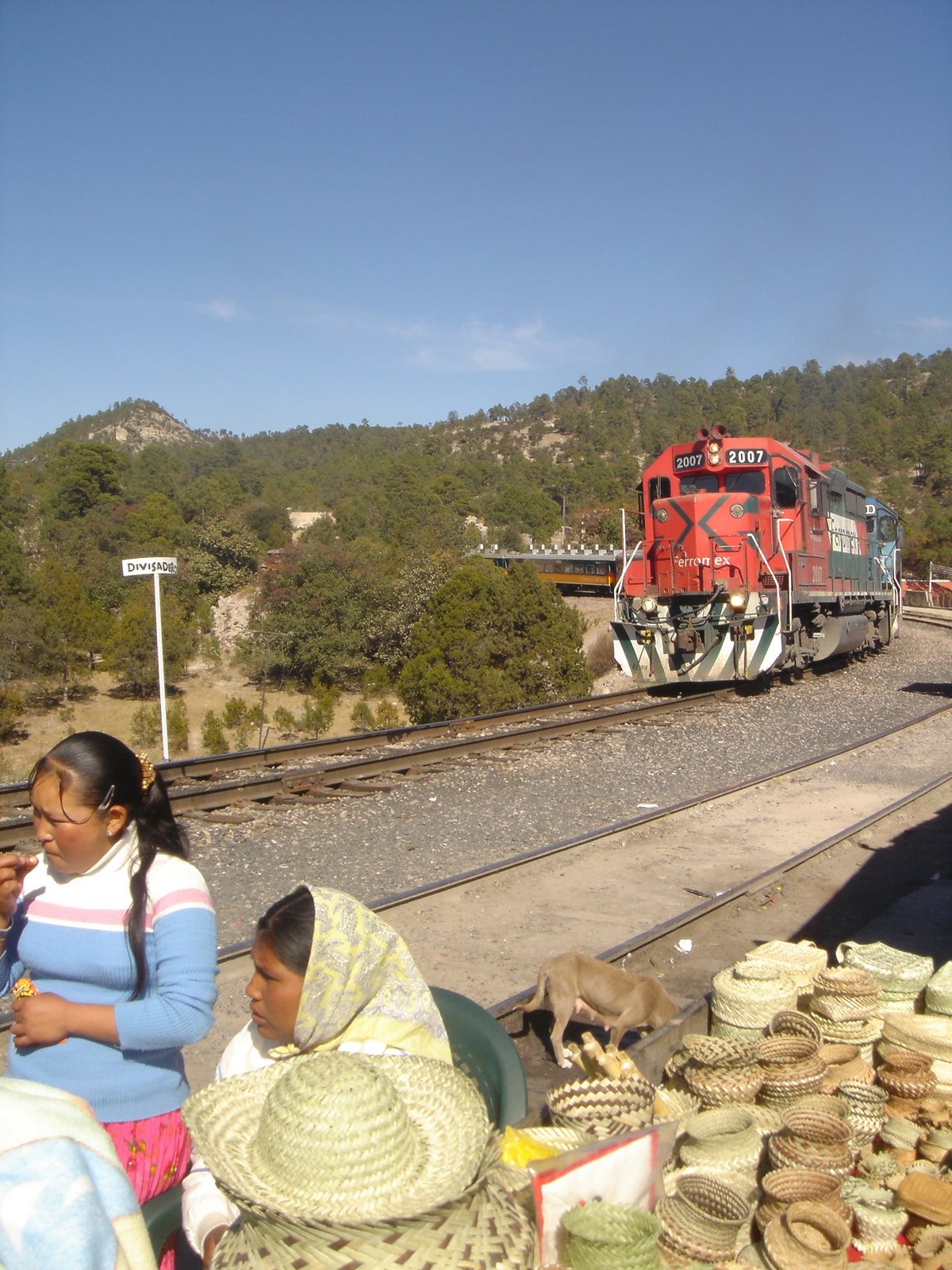 [CC-Barrancas-DivisaderoTrainStation-TrainArrival(c2009CaroleTerwilligerMeyers).JPG]