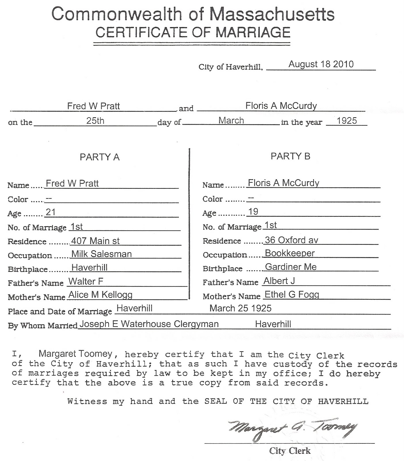 Marriage License Paperwork Massachusetts