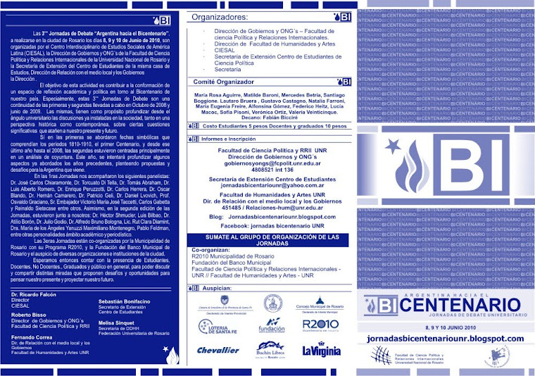 8, 9 y 10  de junio Jornadas de Debate hacia el Bicentenario