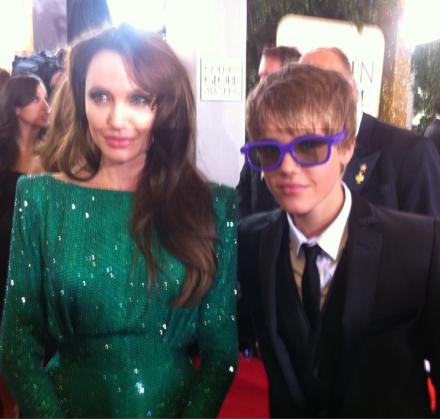 Justin Bieber and Angelina Jolie at the Golden Globes