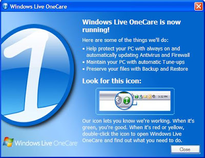 Windows Live OneCare! Installation Successful Screen