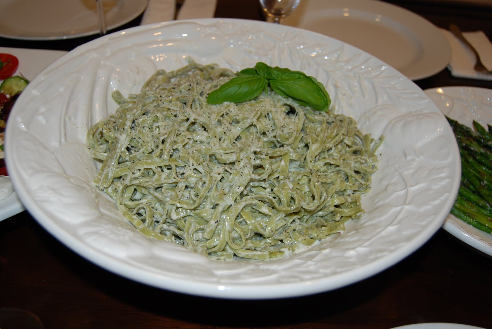 Sweet & Savory Spinach & Chive Linguine in an Alfredo Sauce