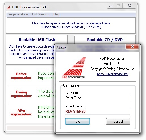 HDD regenerator 1.51 serial key or number