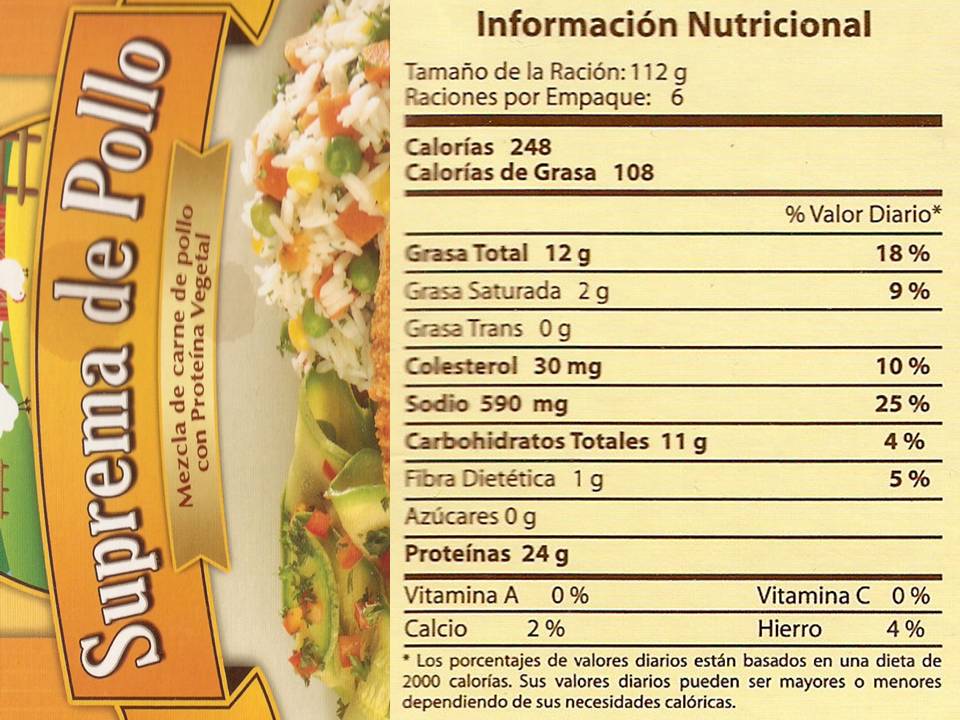 INFORMACIÓN NUTRICIONAL PH SUPREMA DE POLLO