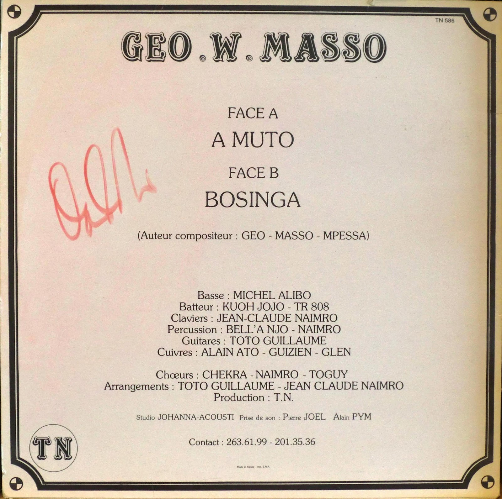 Geo. W. Masso* Geo Masso Mpessa - Muto. Bosinga. Geo. W. Masso* Geo Masso Mpessa - Muto. Bosinga.
