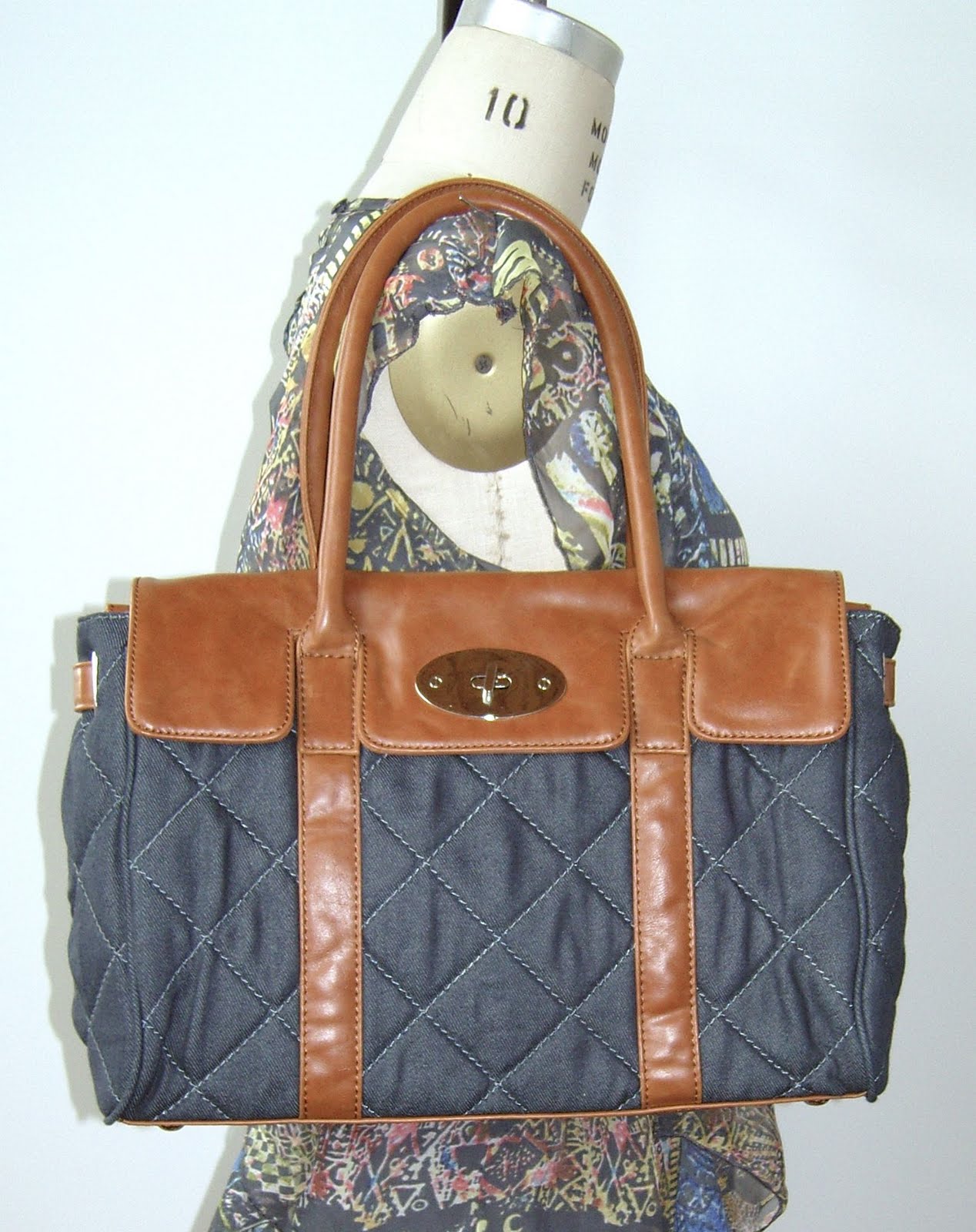 Denim quilted bag, like Mulberry Bayswater tote Black Dove Vintage Montreal Blog Shop
