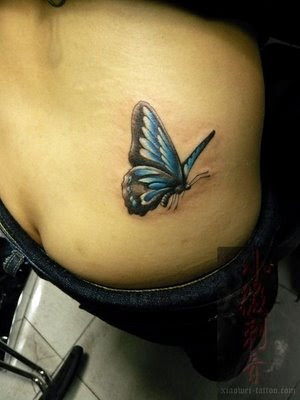 Small Blue Butterfly Tattoo for women