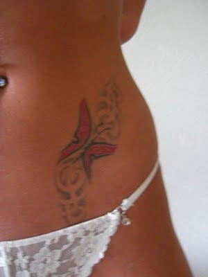 sexy girl with 3D butterfly tattoo on back body tattoo picture