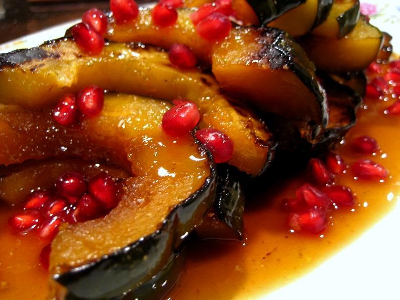 raspberry eggplant Maple, Coriander, and Pomegranate Glazed Acorn Squash
