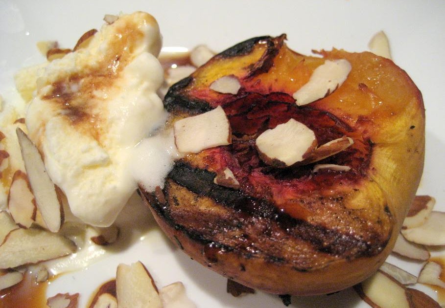 raspberry eggplant Grilled Peaches with GingerCaramel Sauce