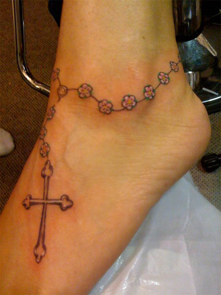 Rosary Tattoos on Ankle This rosary tattoo is feminine and beautiful with 