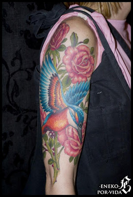 hummingbird and rose tattoo arm girls
