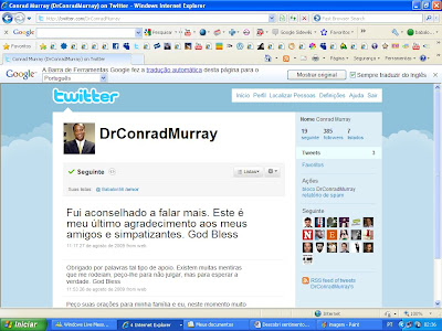 Ultima Mensagem do Dr Conrad no Twitter Murray