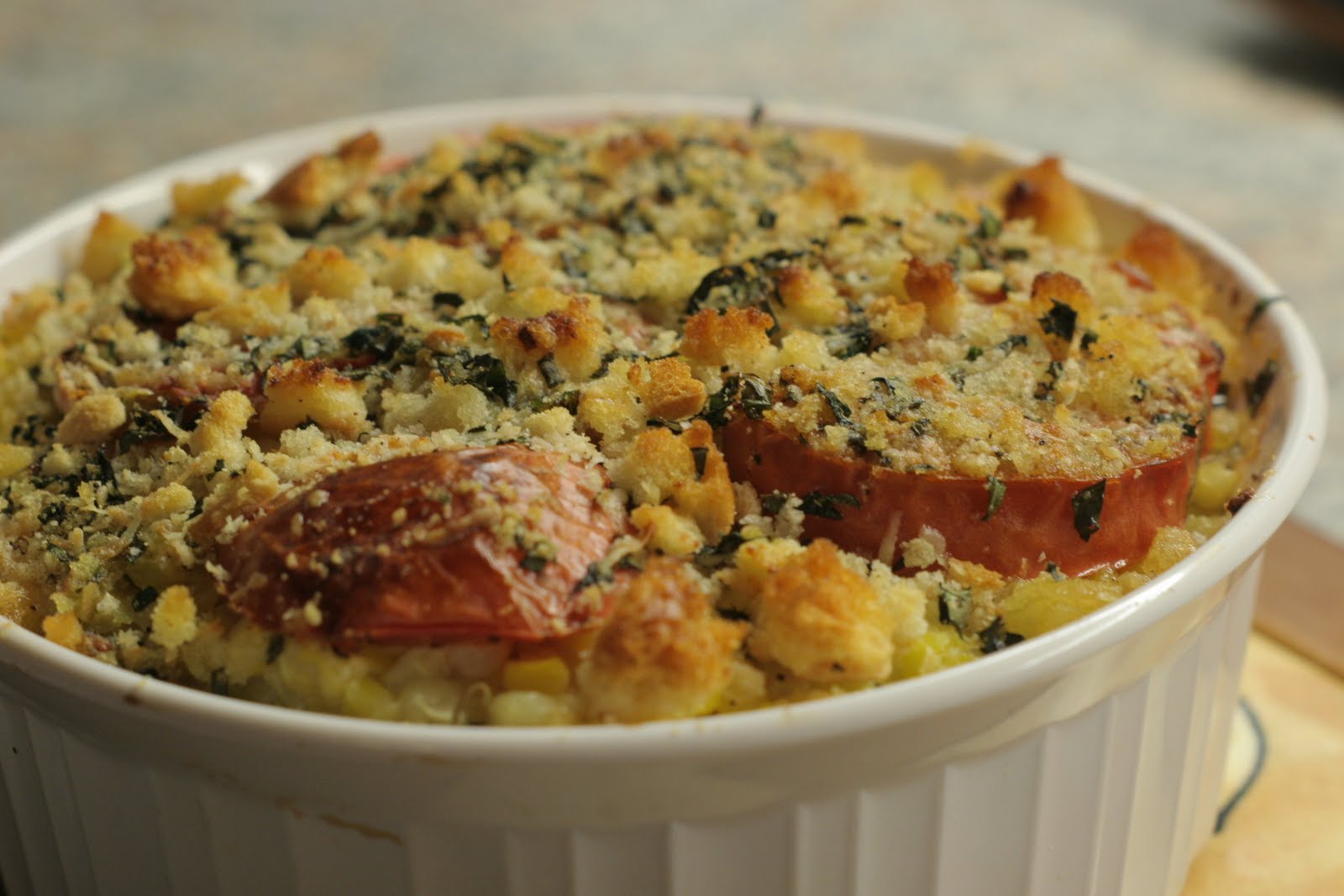 Four seasons of food Corn and tomato gratin