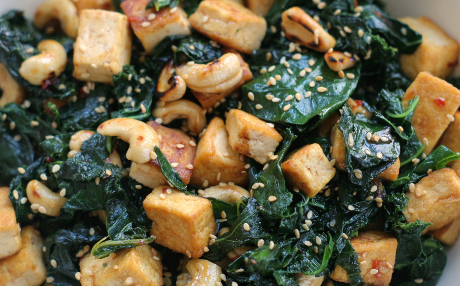 Four seasons of food Kale and tofu stir fry with cashews