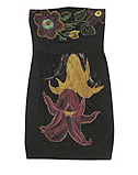 Desigual. Vestido strapless negro estampado flores