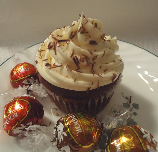 Cupcakeables! Chocolate Cupcakes with Lindt Hazelnut Truffle Centers and Lindt Stracciatella